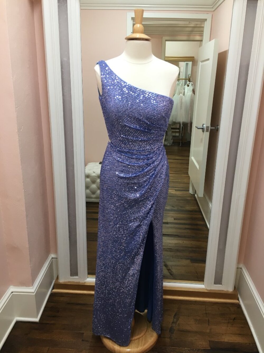 Sequin Long Formal One Shoulder Evening Gown Ruched High Slit B2 Jasmine